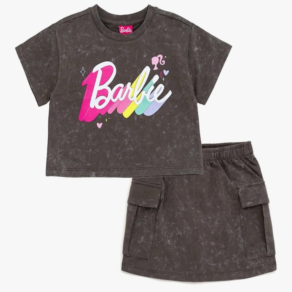 Barbie Girls French Terry Cropped Drop Shoulder T-Shirt and Skirt Outfit Size 6
